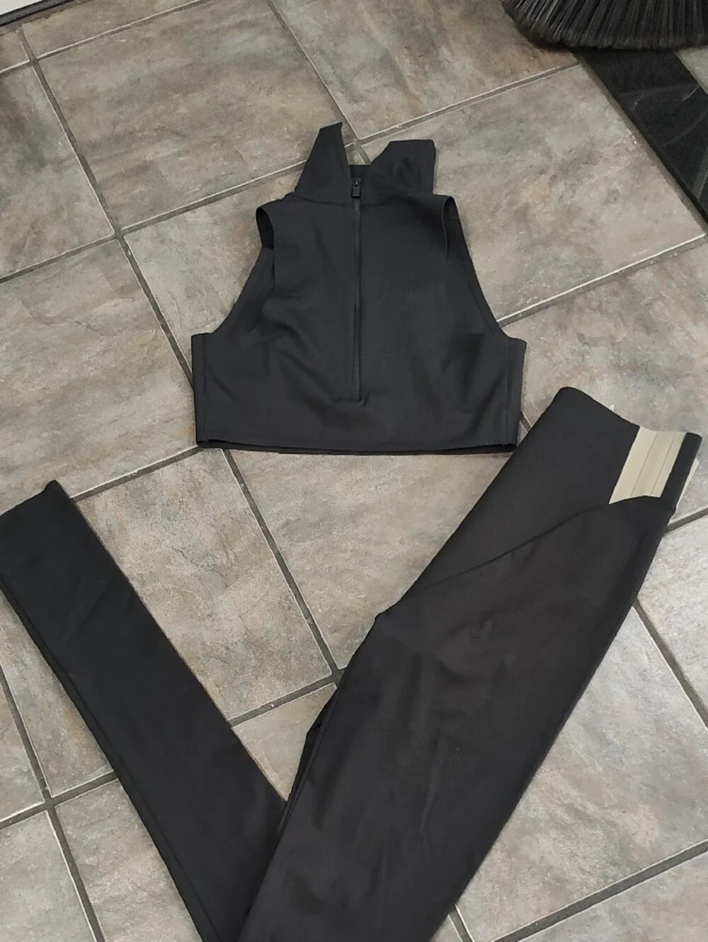 Fear of God Athletics Black Women Leggings And Top with Cream Labels